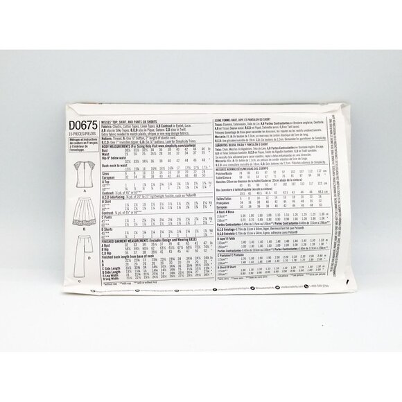 Simplicity Pattern D0675 H5 Misses Top, Skirt, Pants Shorts Sz 6-14 Uncut Sewing - Picture 4 of 4